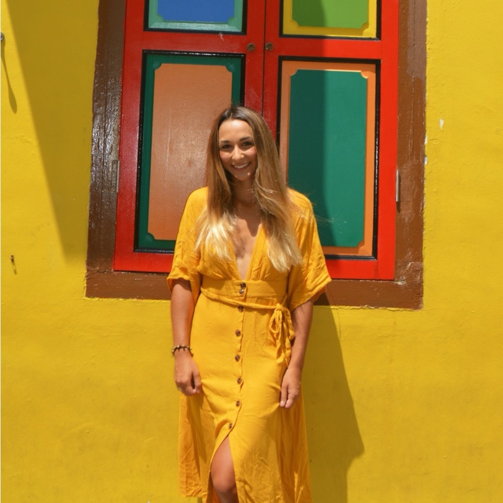 Yellow Button Up, Midi Wrap Dress